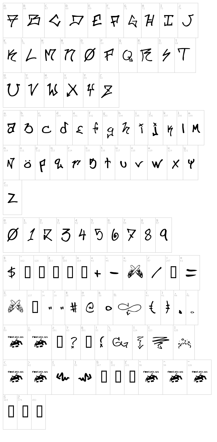 Ill Skillz font map